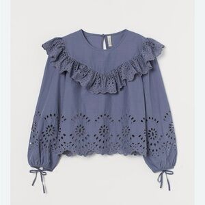 H&M Blue Ruffled Long Sleeve Blouse